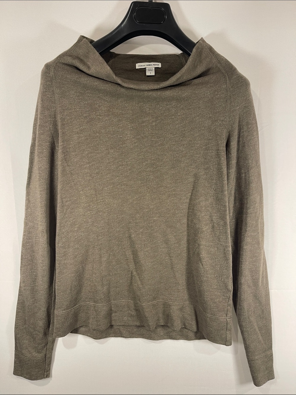 James Perse  Olive Lightweight Funnel Neck Sweater Top